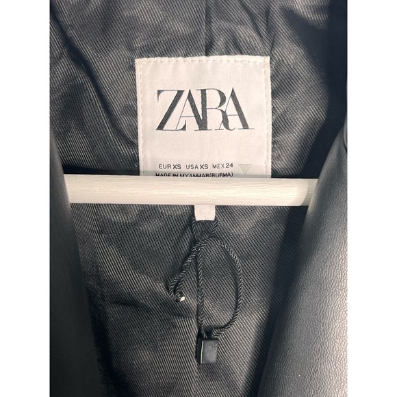 Zara Faux Leather Single Button Belted Blazer Jacket Black Women's Sz XS - Picture 4 of 5